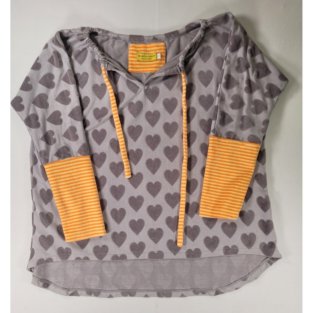 Heart of Herbie New Zealand Heart Print Hoodie Top Gray Yellow Size M